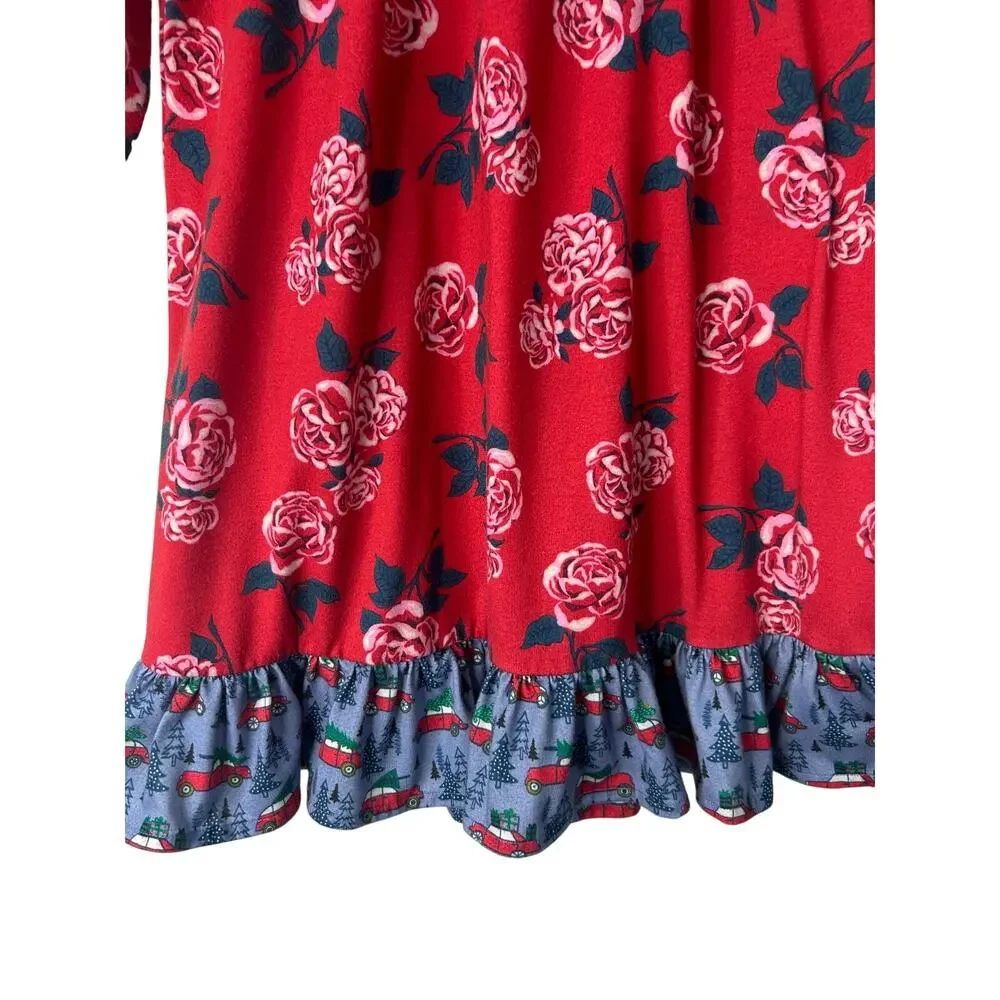 Matilda Jane Sleepyhead‎ PJ Gown Girls Size 8 Red Rose Pattern Tiered Ruffle Hem